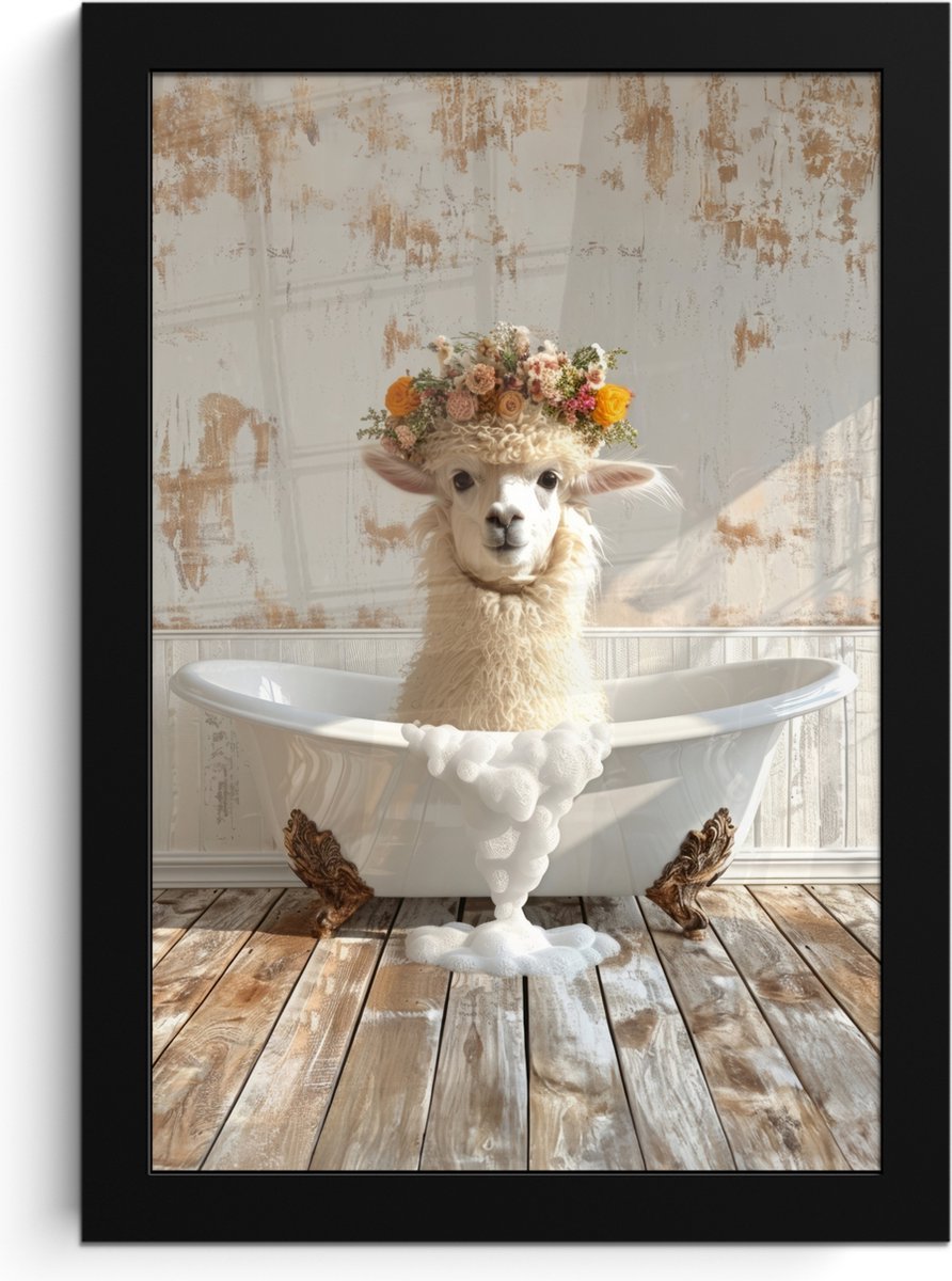 FrameYourWall Poster in lijst - Fotolijst 20x30 cm - Posters - Vintage - Alpaca - Badkuip - Bloemen - Dieren - Posterlijst zwart - Wanddecoratie badkamer - Muurdecoratie WC - Decoratieve accessoires - Toilet muur decoratie