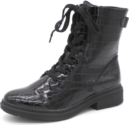 Jana Dames Veterboot 25274-091 Zwart Croco Lak Wijdte H Maat