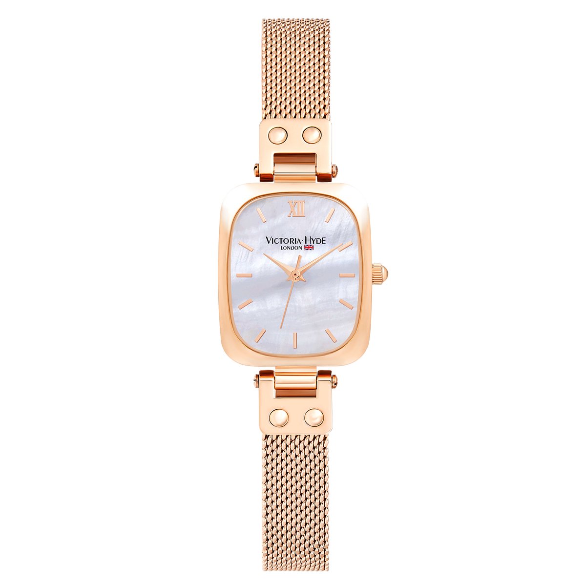 Victoria Hyde - "Vivian" - Analoog - Horloge Dames Rechthoekig - Mesh - dameshorloge - Cadeau Voor Vrouw - Mineraalglas - Quartz Uurwerk - Roségoud