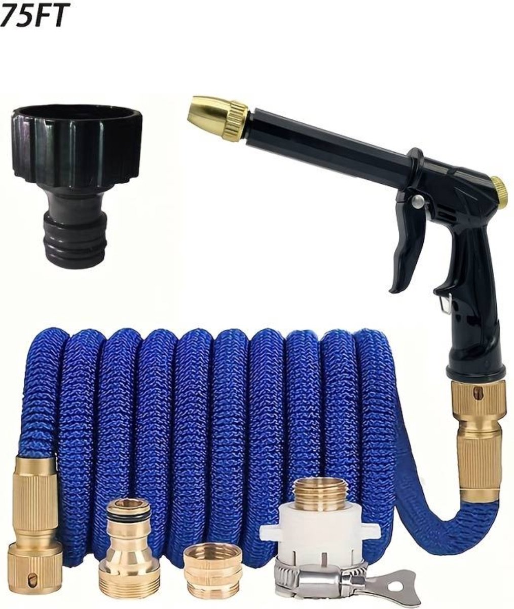 Bovista Tuinslang Flexibel - Tuinslangen - Haspel - Spuitpistool - 22.5 Meter - Blauw