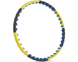 Hop-Sport Hula Hoop Volwassenen met 80 massageknoppen en magneten - Hoola Hoop voor afvallen - buiktrainer met 8 verstelbare delen, 110cm diameter geel zwart