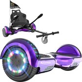 Ampes Hoverboard - Bluetooth Speaker - 24V 4.0 Ah Accu - Oxboard - 12 km/h - UL2272 Gecertificeerd - LED Verlichting - Anti lek banden - Belastbaar tot 120KG - 6.5 Inch - Inclusief Draagtas - 700W - Paars + Hoverkart carbon