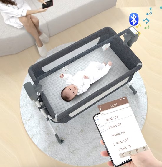 BlundiQue Babywippe Elektrisch mit Mobile App Steuerung und Fernbedienung,Elektrischer Babyschaukel Stuhl mit 5-Schwing Amplituden 3-Stufen Timer Elektrischer Prahler für Baby(grau