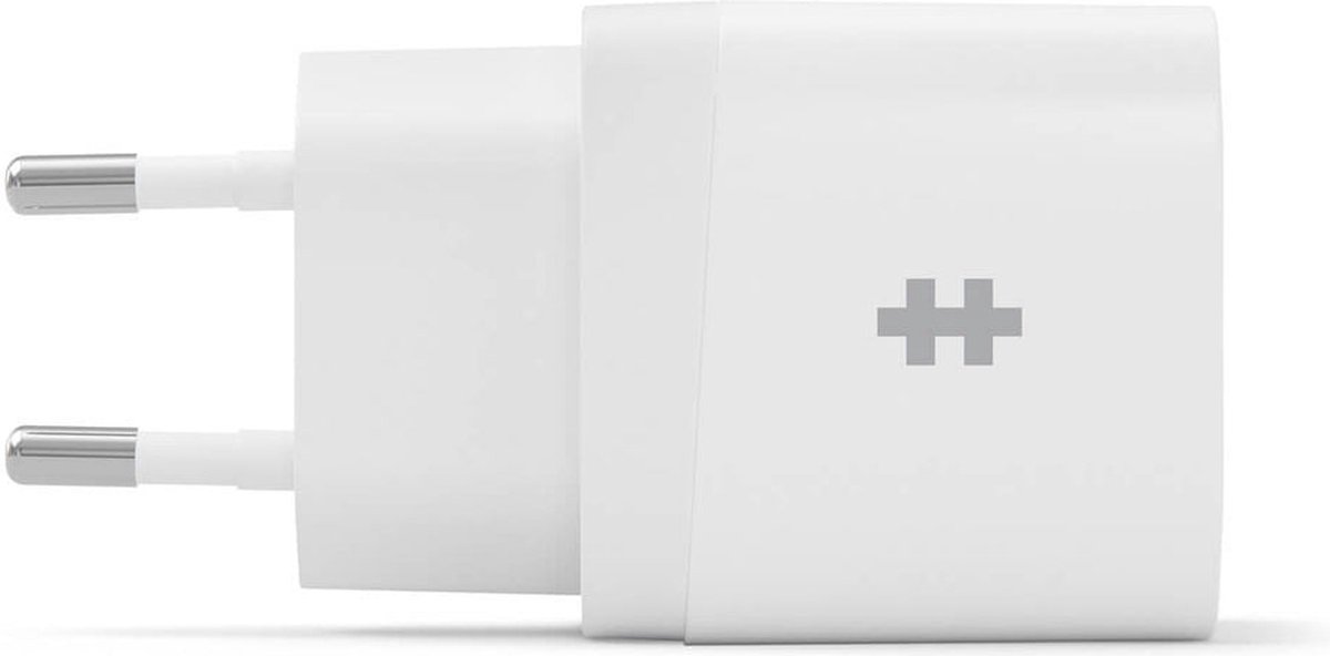 Hyper HyperJuice 2-port oplader (20W) – Snel opladen voor elk USB-C apparaat – Ingebouwde inklapbare wandstekker – Toonaangevende bescherming tegen overbelasting en kortsluiting - Wit