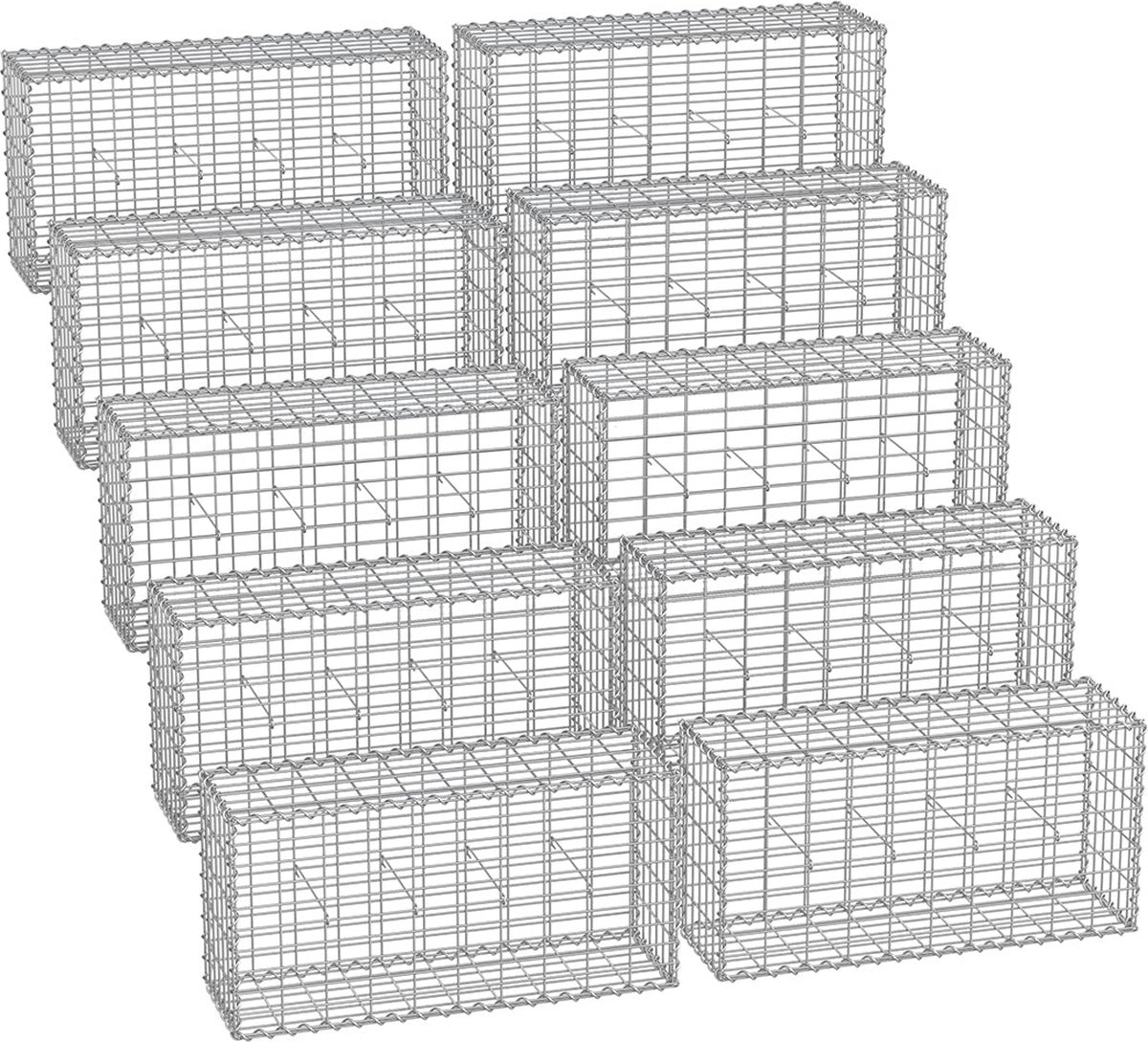 Gegalvaniseerde stalen schanskorfset - Metaalgaas - Spiraalstok - Afstandshaken - Zwaar uitgevoerd - 100 cm x 50 cm x 30 cm - Zilver - 75 kg