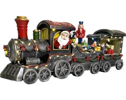 Kersthuisjebestellen - Grote Kersttrein met kerstman en kado's - elfjes - draaiende Notenkraker - Ledverlichting - Bewegend - Muziek - B=51cm -H=21cm - inclusief Adapter - Kersthuisje met trein -Kersthuisjes & Kerstdorpen