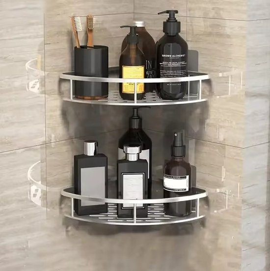 SAFFRUFF Badkamer Rek Shower Shelf Bathroom Organizer Doucherek Doucherek Zonder Boren Kitchen Organizer Badkamer Accessoires Opbergen En Organiseren Shower Caddy Mat Zilvergrijs