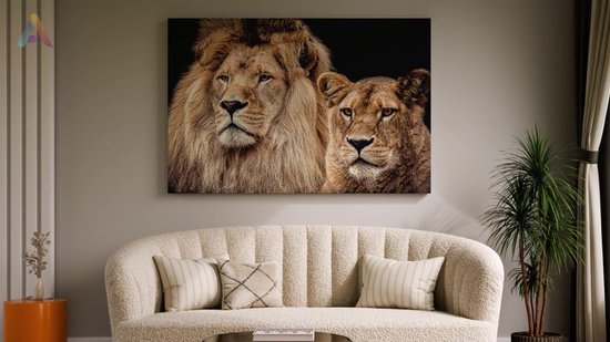 Artaza - Peinture sur Toile - Lion et Lionne - Couple Amoureux - 120x80 - Groot - Tableau sur Toile - Impression sur Toile