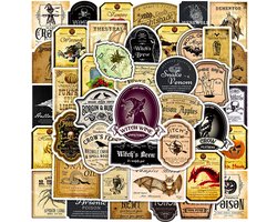 Vintage Halloween Stickers - mix van 50 - Grafstenen, Vergif, Vleermuis, Pompoen etc. 5x5CM