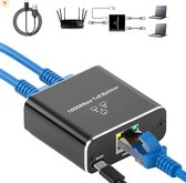 Internet Splitter - 2 Poorten - Netwerk Switch - tot 1000Mbps - Netwerk Splitter - RJ45, Cat5, Cat6, LAN, UTP, Ethernet Splitter - Zwart