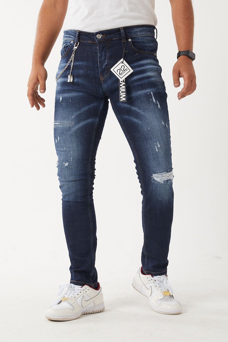 XWAY JEANS 1003 - HEREN JEANS MET SCHEUREN- SPIJKERBROEK - SLIM FIT - PREMIUM STREET FASHION - Blauw