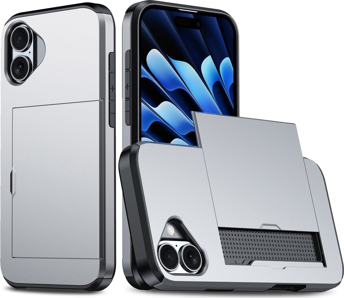 Mobigear Hoesje geschikt voor Apple iPhone 16 Telefoonhoesje met Kaarthouder Hardcase | Mobigear Card Backcover Shockproof met Pasjeshouder | Kaarthouder voor 2 Pasjes | Hoesje voor Pinpas / OV Kaart / Rijbewijs | Schokbestendig iPhone 16
