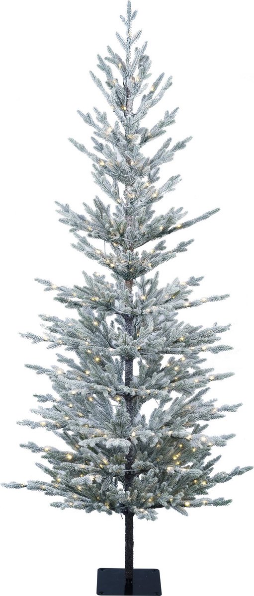Snowy Jersey verlichte kunstkerstboom - 180 cm - Wit geflockt - Ø70 cm - 1470 tips - 200 ledlampjes (warm wit) - Besneeuwd/Frosted