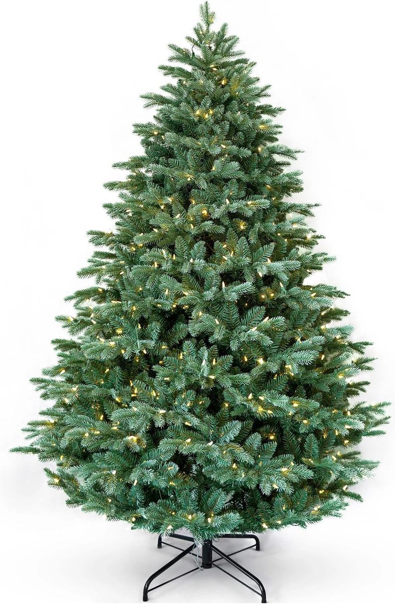 Mulberry Green Fir Hinged verlichte kunstkerstboom - 228 cm - Groen - Ø147 cm - 3135 tips - 800 ledlampjes (warm wit) - Metalen voet