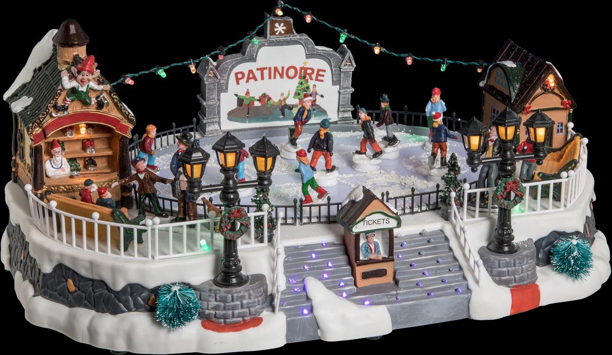 Village de Noel Feric Grande patinoire avec lumieres et musique 46 x 35 x 45 cm 7 9 kg bol