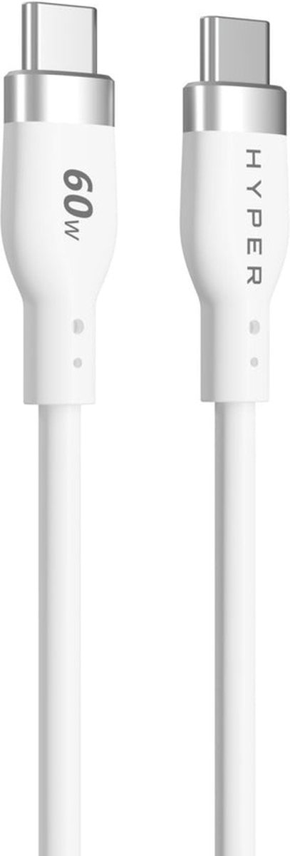 Hyper HyperJuice USB-C naar USB-C silicone charging kabel (1.5m/60W) – 60W Oplaadvermogen – Duurzaam en Knoopvrij – Compatibel met 1.000+ USB-C Apparaten - Wit