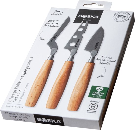 Boska kaasmessenset Amigo Small, set van 3, met beukenhouten handvatten.