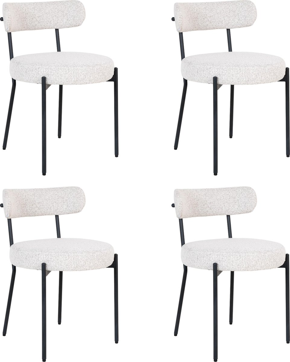 QUVIO Eetkamerstoelen Leanne - Eetkamerstoel - Bouclé - Staal - Wit - Set van 4