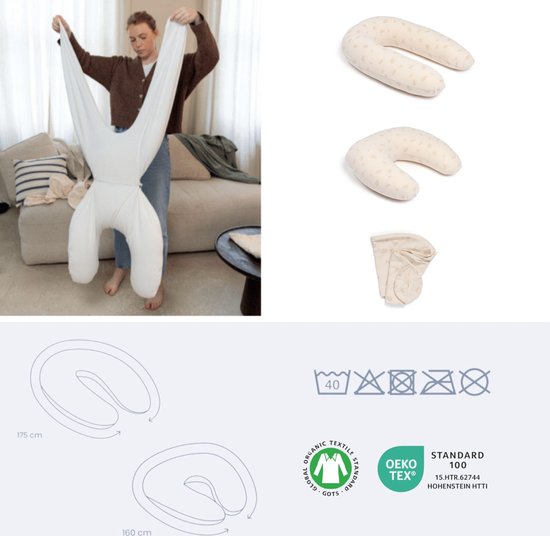 Doomoo Twisty - 2 in 1 Zwangerschapskussen - Voedingskussen - met superfijne en extra stille microkorrels - Bio katoen - Petals Latte van Doomoo — afbeelding 2