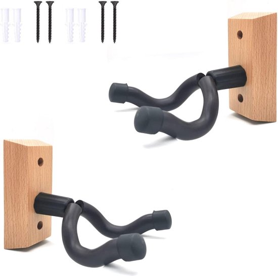 Set van 2 gitaarwandhouders van zwart notenhout, universele