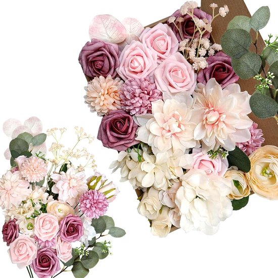 Schuim nep combinatie set kunstbloemen met stengels - Doe-het-zelf bloemstukken