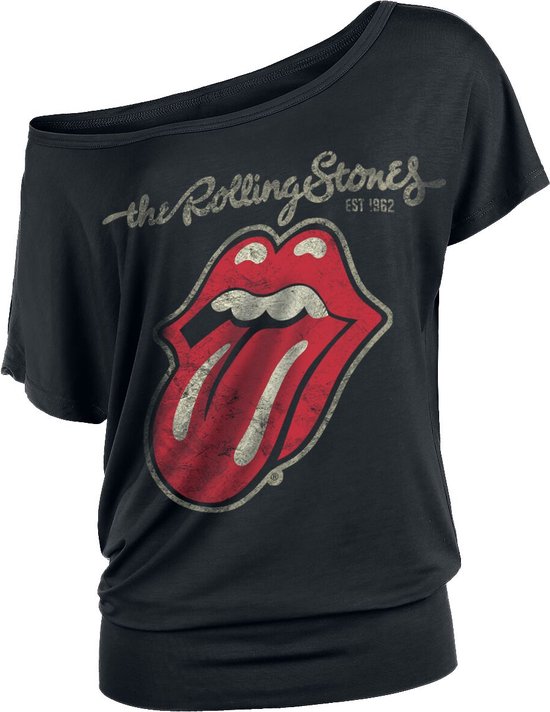 The Rolling Stones Plastered Tongue Dames T-shirt - zwart - 5XL