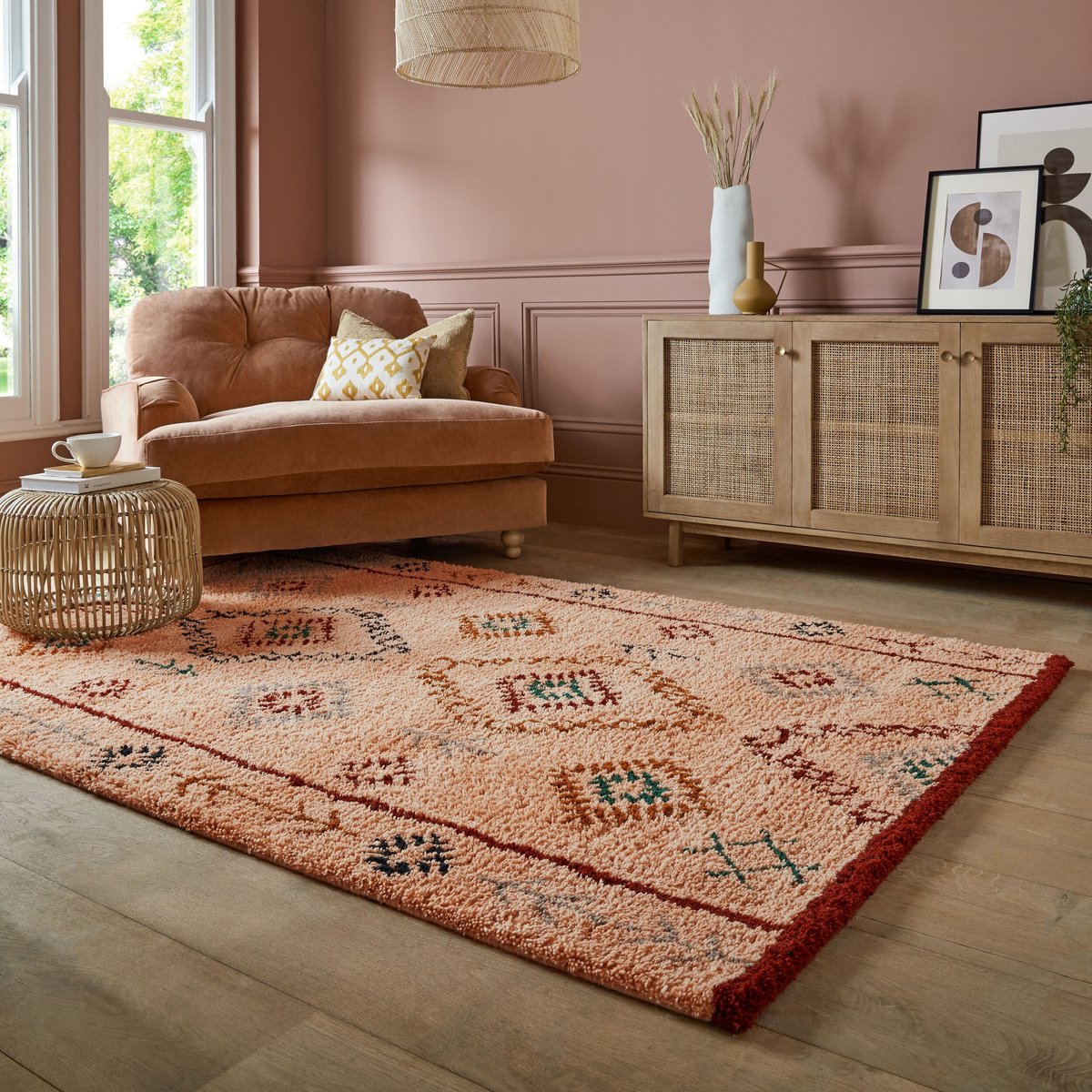 flycarpets Sahara Berber Shaggy vloerkleed - Hoogpolig - 100% Wol - Vintage - Roze 160 x 230 cm