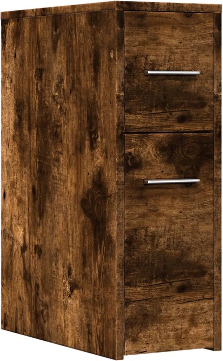 vidaXL - Badkamerkast - smal - met - wielen - bewerkt - hout - gerookt - eikenkleurig
