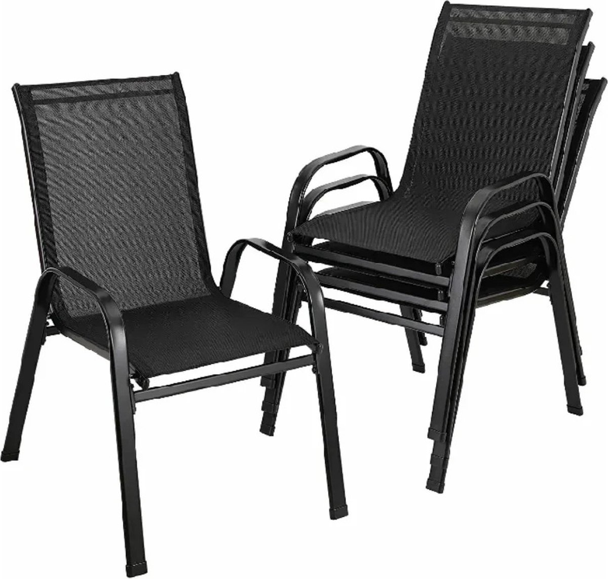 DHN - 4 Tuinstoelen - Tuinstoel - 4 stuks - Opvouwbaar - Balkonstoel - Weerbestendig - Zwart