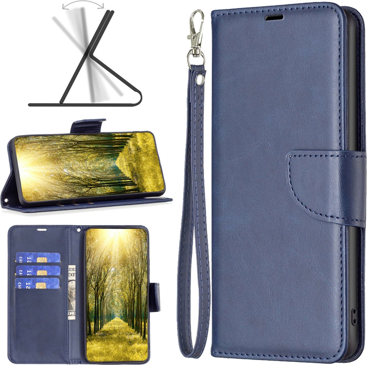 MobyDefend Hoesje - Geschikt voor iPhone 16 Plus - Wallet Book Case Met Koord - Blauw