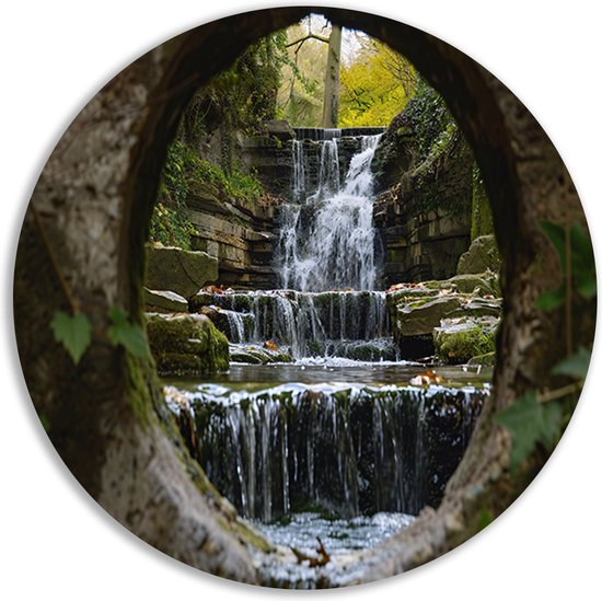 doorkijk muurdecoratie rond - Waterval wandschalen - Wandcirkels Natuur - Klassieke schilderijen - Wanddecoratie rond - Muurdecoratie slaapkamer muurcirkel forex 70x70 cm