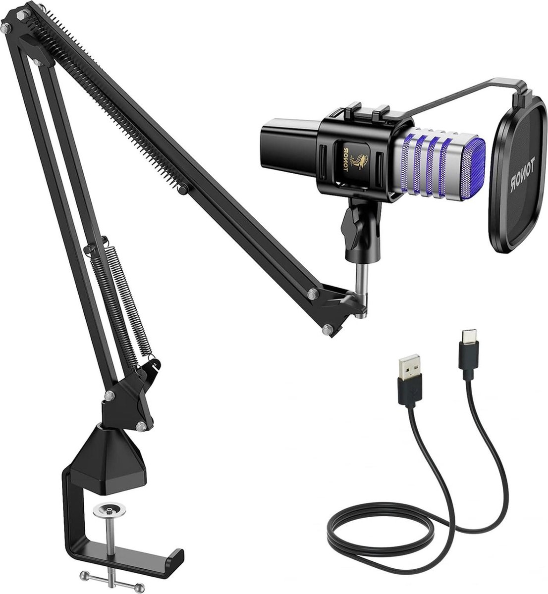 Condenser Microphone with Stand for PC - Pop Filter Streaming Podcasting - Voiceover Recording Twitch Compatible - USB Mic Laptop MAC (TC30S+)