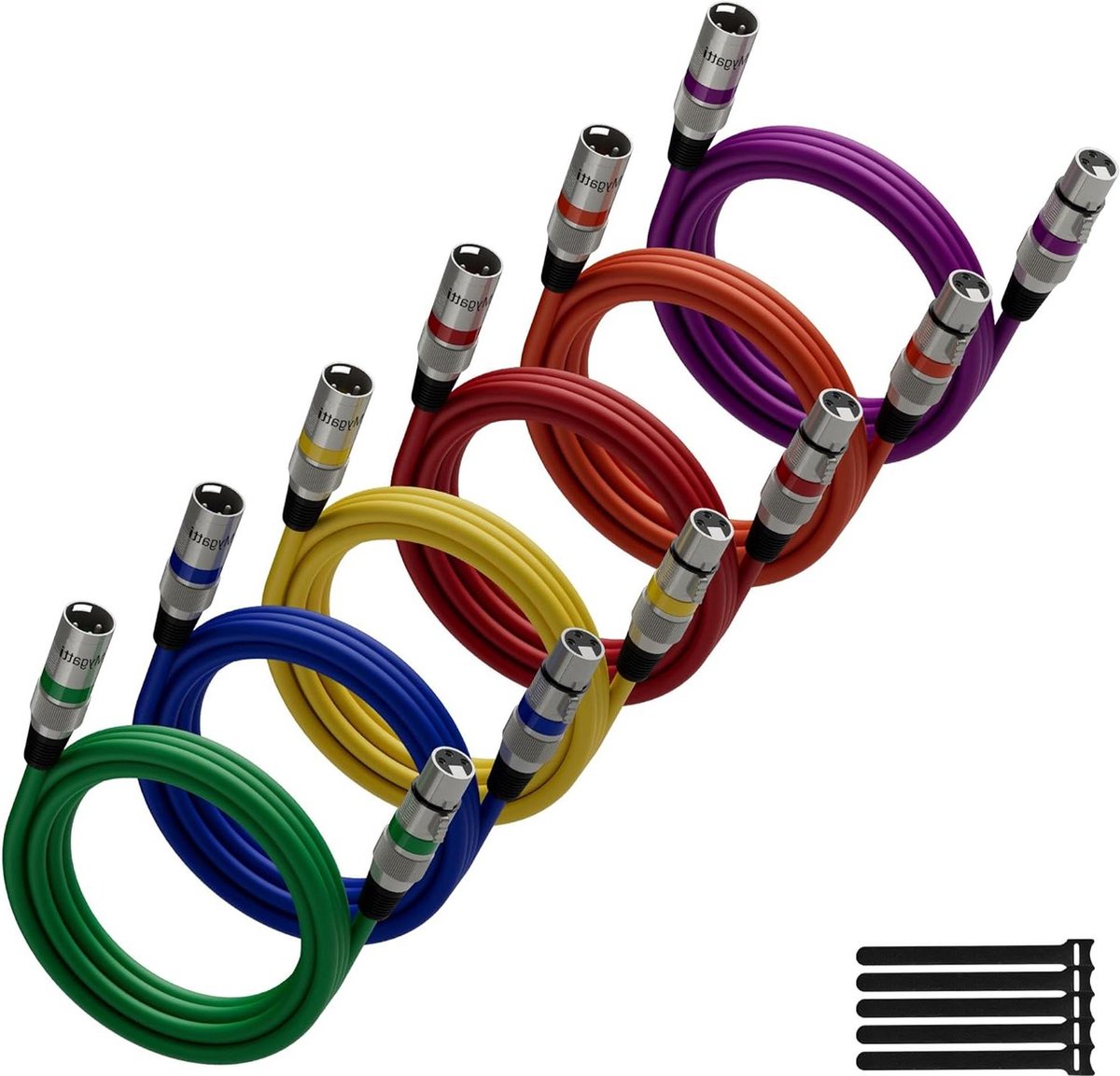 2m XLR Microphone Cable Pack of 6 - Multicolour, Plug to Socket, 3-Pin Shielded Balanced DMX Patch Cable - EMI and RFI Cancellation - Compatible with Amplifier, Speakers