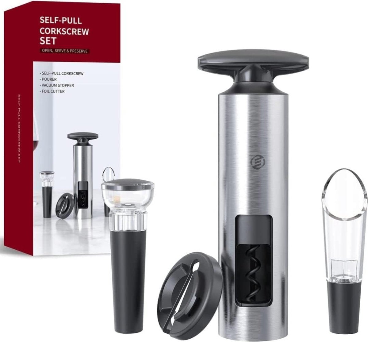 Equivera Elektrische Kurkentrekker Set - Automatische Wijnopener - Wijn Accessoires - Flessenopener - Cadeautip - Premium