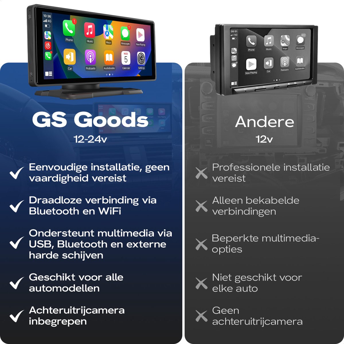 Carplay scherm 10.26 inch touchscreen met achteruitrijcamera, Apple Carplay en Android Auto, universeel, zwart - Afbeelding 5