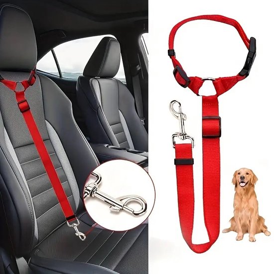 Lxtness Hondenriem voor de auto, verstelbare veiligheidsgordel voor de auto, met hoofdsteun, universele gesp en verstelbaar, elastische hondenveiligheidsgordel voor kleine honden, middelgrote puppy's