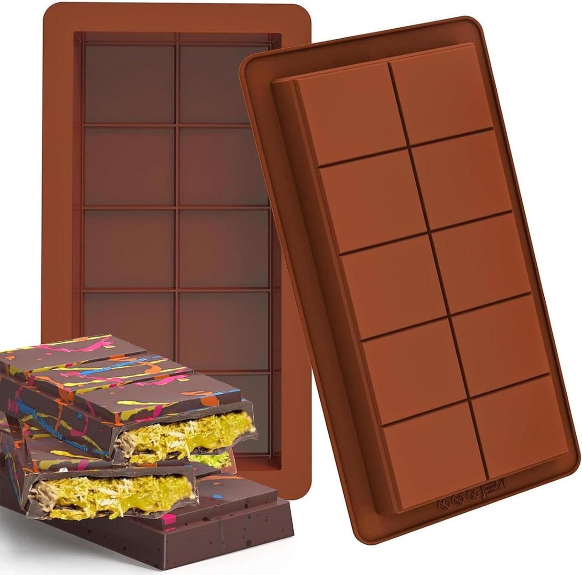 Bzzerumy Chocoladevorm siliconen voor Dubai chocolade en bonbons, hoogwaardige bakvorm van siliconen voor pistachenoten, chocolade, diepvries- en bakvast, engelenhaar en deegdraden Bzzerumy Chocoladevorm siliconen voor Dubai chocolade en bonbons, hoogwaardige bakvorm van siliconen voor pistachenoten, chocolade, diepvries- en bakvast, engelenhaar en deegdraden