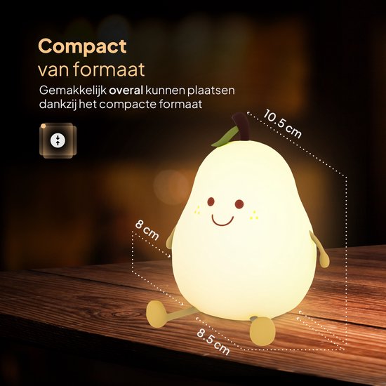 Oplaadbaar nachtlampje kinderen - Peertje - Touchbediening - 8 kleuren - Tijdfunctie - Wake-up Light - Kinder nachtlampje - Slaapkamer - Nachtlampje kinderen - Dimbaar - Draadloos - Nachtlampje baby – Bedlampje