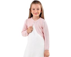 Minora Gebreid Meisjesvest- Bolero Knoopsluiting - Ronde Hals - Lange Mouwen - Kort Lichaam- Dagelijks En Speciale Gelegenheden-Meisjesmode-Feestjurk-Roze- 6 Jaar-Sinterklaas cadeautjes