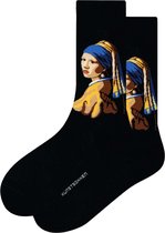 Kunst sokken - Meisje met de Parel: Johannes Vermeer - Sokken Dames 36 40 - Biologisch Katoenen Sokken - funny socks happy - Vrolijke Sokken - Grappige Sokken - Sokken Cadeau