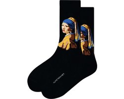 Kunst sokken - Meisje met de Parel: Johannes Vermeer - Sokken Dames 36 40 - Biologisch Katoenen Sokken - funny socks happy - Vrolijke Sokken - Grappige Sokken - Sokken Cadeau