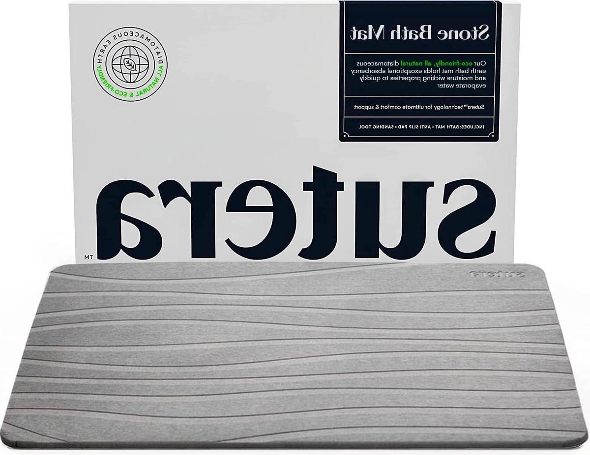 Badmat - Mat voor in de Badkamer Stenen diatomeeënaarde douchemat | antislip | absorberend | sneldrogend | badkamervloermat | natuurlijk | gemakkelijk schoon te maken | grijs | 235 x 15