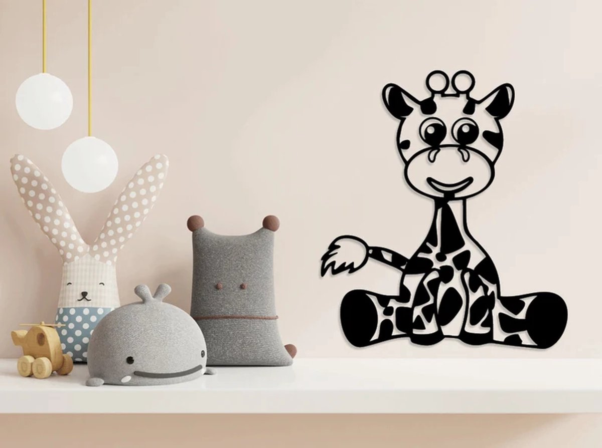 Giraffe kinderkamer -Stalen Wanddecoratie Industrieel-Wanddecoratie Metaal-Muurdecoratie Metaal-Muurdecoratie Staal-2 mm Dik-Zwarte Poedercoating