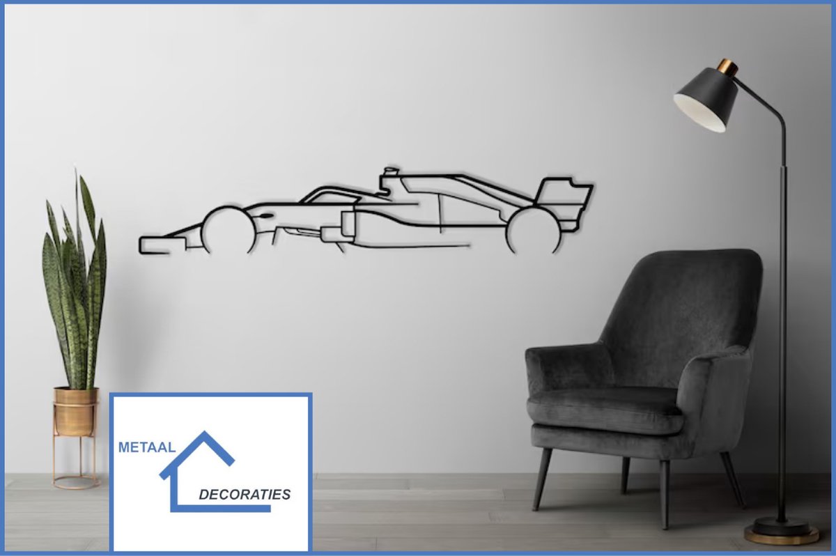 F1 car -Stalen Wanddecoratie Industrieel-Wanddecoratie Metaal-Muurdecoratie Metaal-Muurdecoratie Staal-2 mm Dik-Zwarte Poedercoating