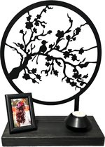 Urn beeld - Bloesemtak - metaal in hout - 28cm - Design urn - incl. as buisje in sokkel - keepsake