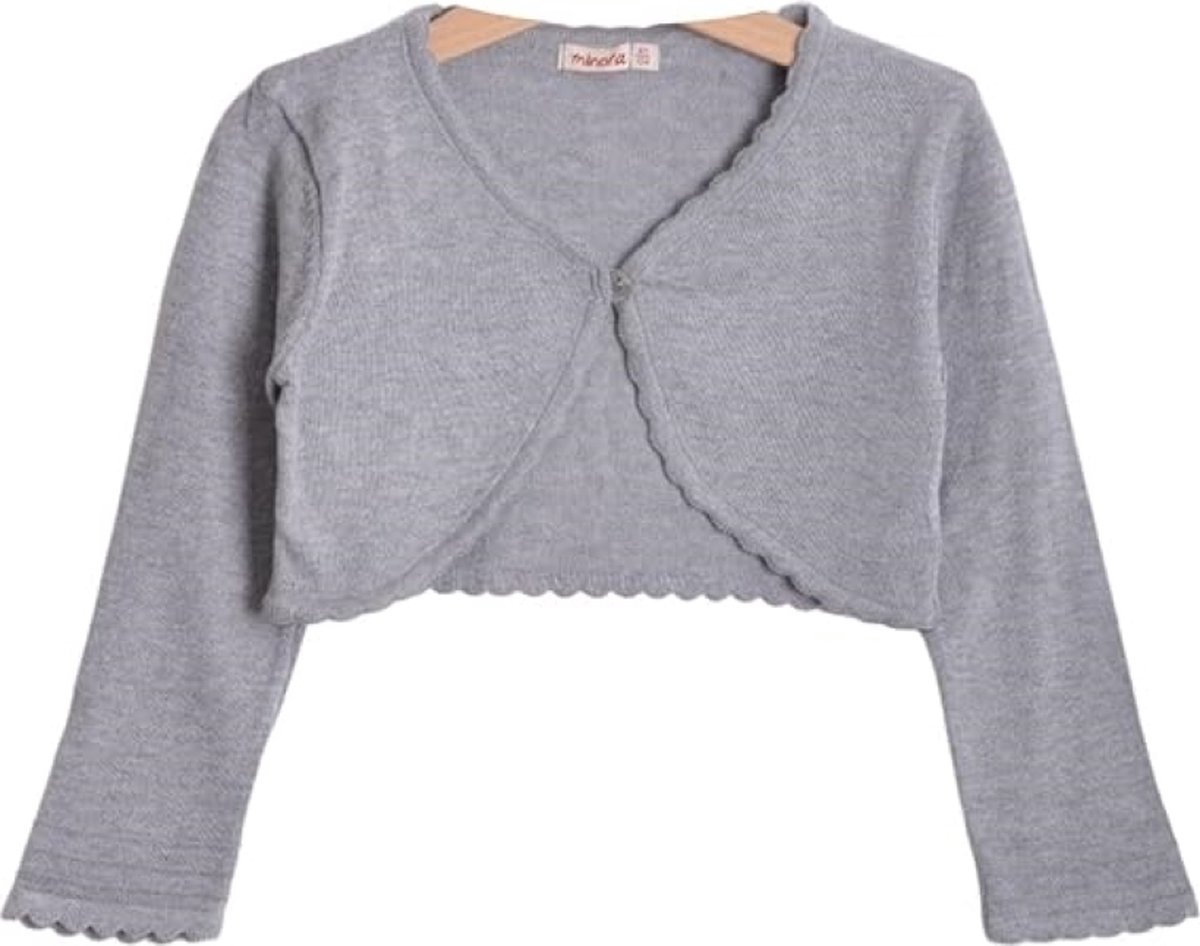 Minora Baby /Kind Bolero- Gebreid Meisjesvest - Knoopsluiting - Ronde Hals - Lange Mouwen - Kort Lichaam- Dagelijks En Speciale Gelegenheden-Meisjesmode-Feestjurk-Grijs Glad- 2 Jaar-Sinterklaas cadeautjes