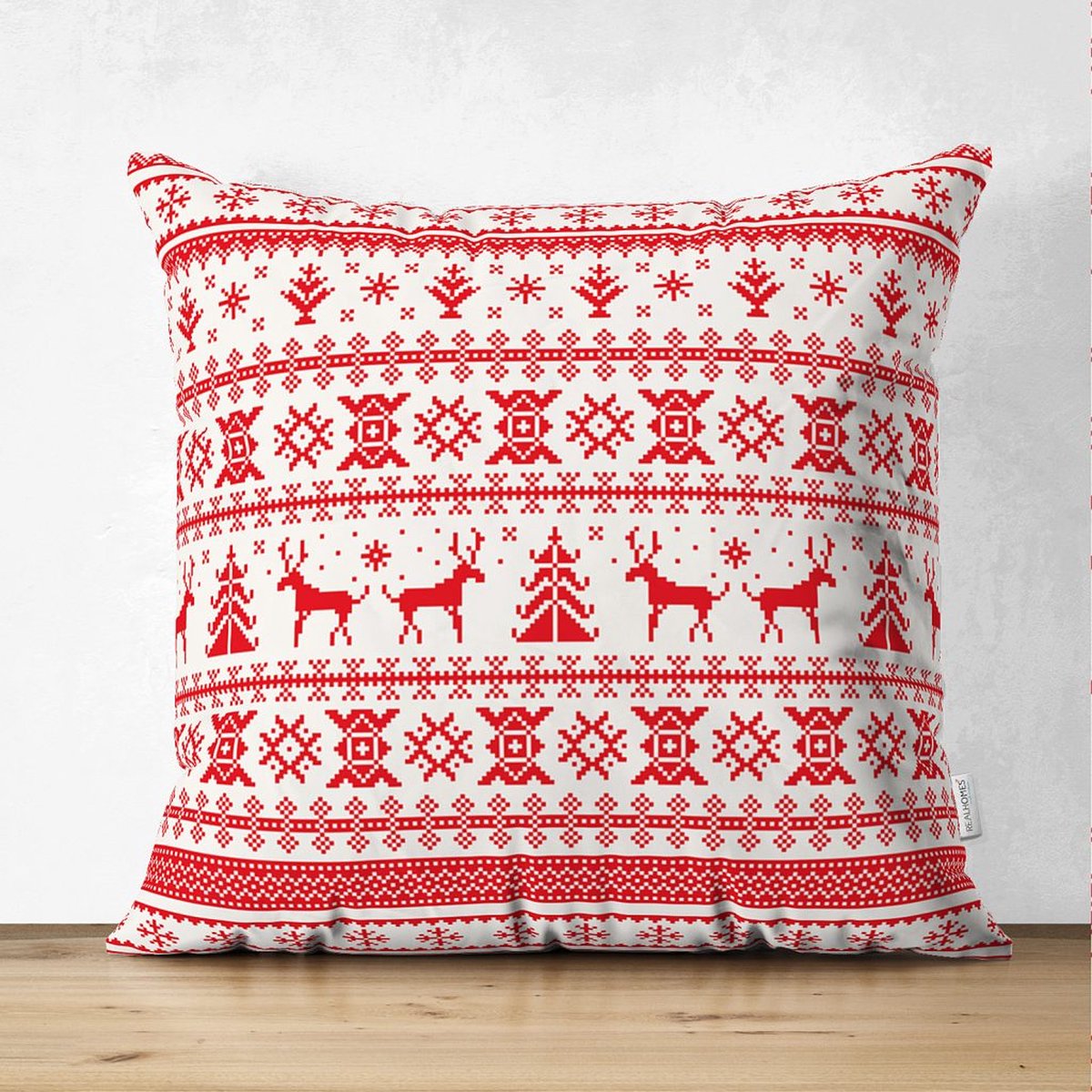 De Groen Home Sierkussen velvet - 50x50 cm - Kerst rode rendieren - Christmas - Kussenloop Rood