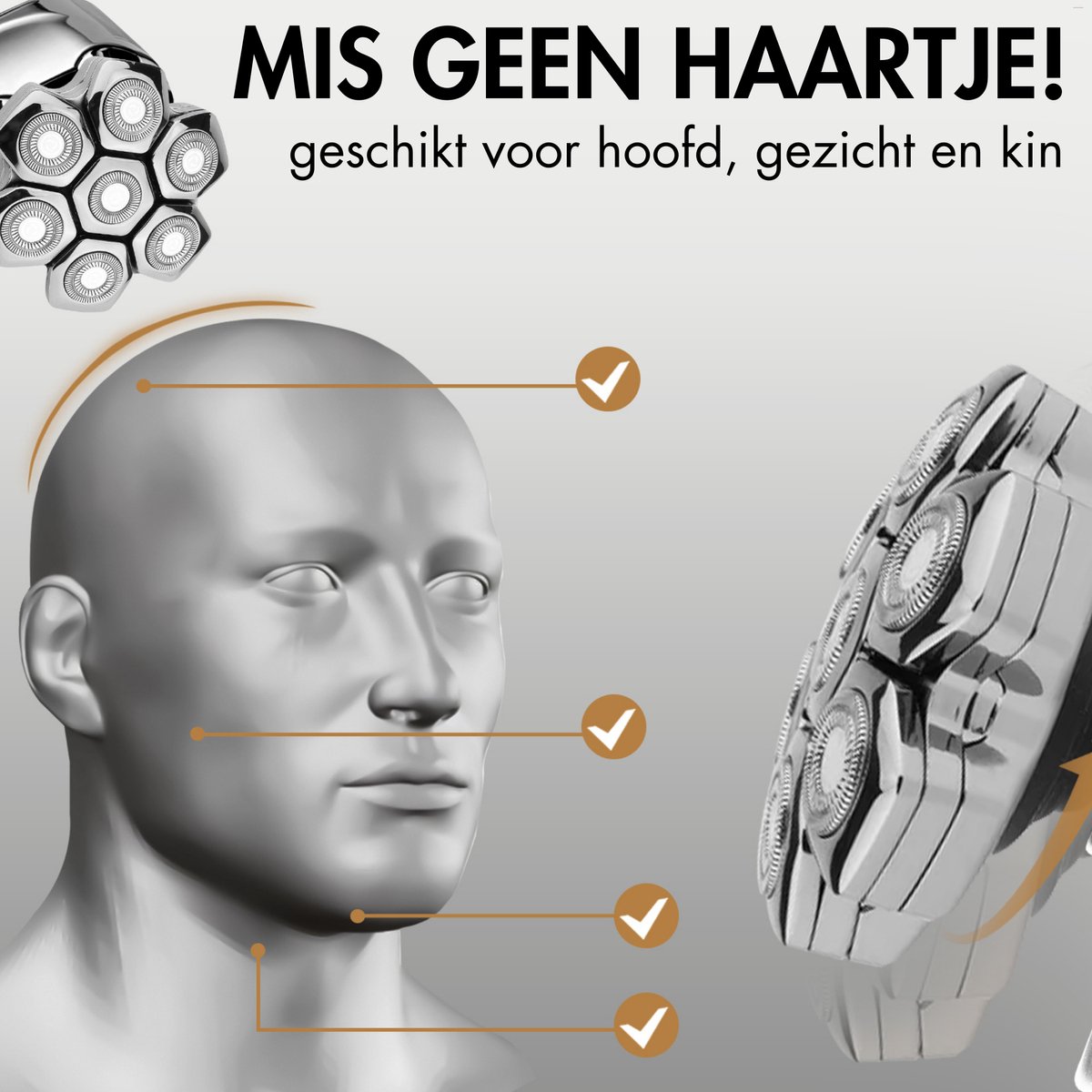 6-in-1 Scheerapparaat Mannen – Trimmer - Tondeuse - Sansbeauté® Skull Sharp PRO MAGNETIC - Electric Face & Head Shaver - Shave - Hoofd Kaal Scheren – Nat & Droog - Draadloos Opladen - Elektrisch thumbnail 6