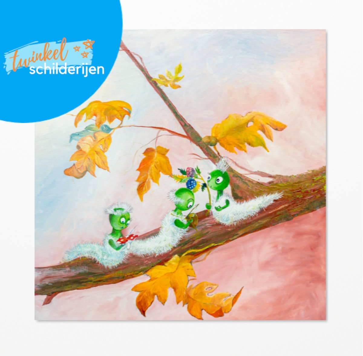 Twinkelschilderijen poster kinderkamer - Muziek met de Rammelrupsen - Poster kinderkamer en interieur babykamer - Poster dieren en insecten - Accessoire door Twinkelschilderijen - 60x60cm | Incl. GRATIS ophangsysteem |