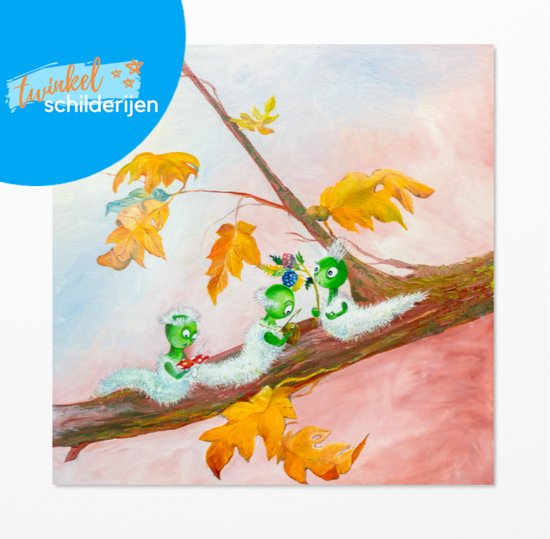 Twinkelschilderijen poster kinderkamer - Muziek met de Rammelrupsen - Poster kinderkamer en interieur babykamer - Poster dieren en insecten - Accessoire door Twinkelschilderijen - 60x60cm | Incl. GRATIS ophangsysteem |
